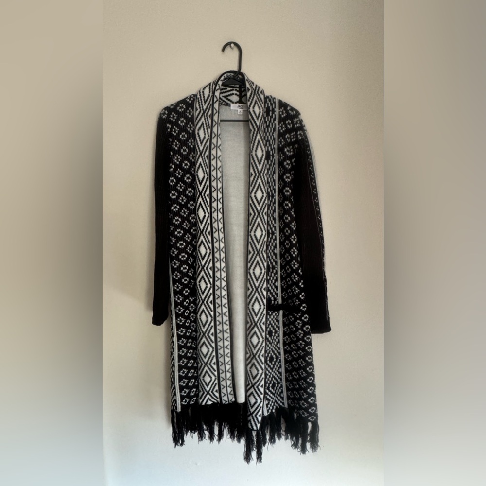 Long Black & White Cardigan - Jack by BB Dakota - Medium - Pockets